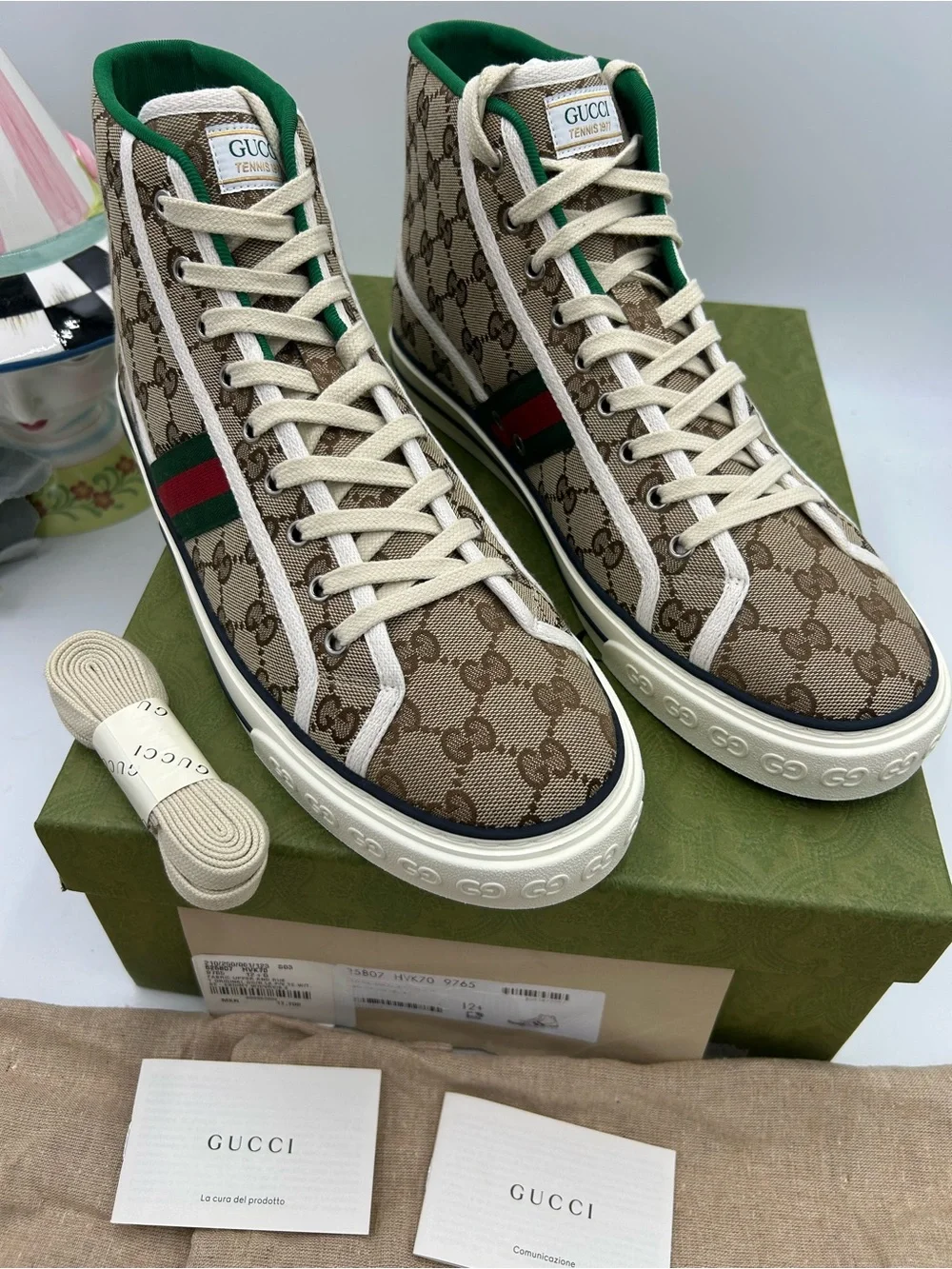 Men's Gucci tennis 1977 GG monogram canvas sneakers size 12.5 fits 13 US